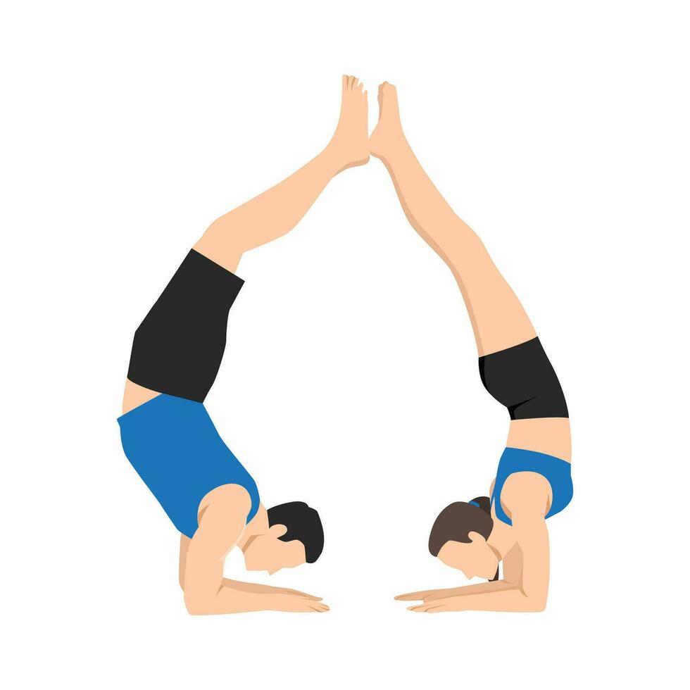 Jeune couple Faire acro yoga exercer. main supporter avec jambes sur chaque autre. vecteur