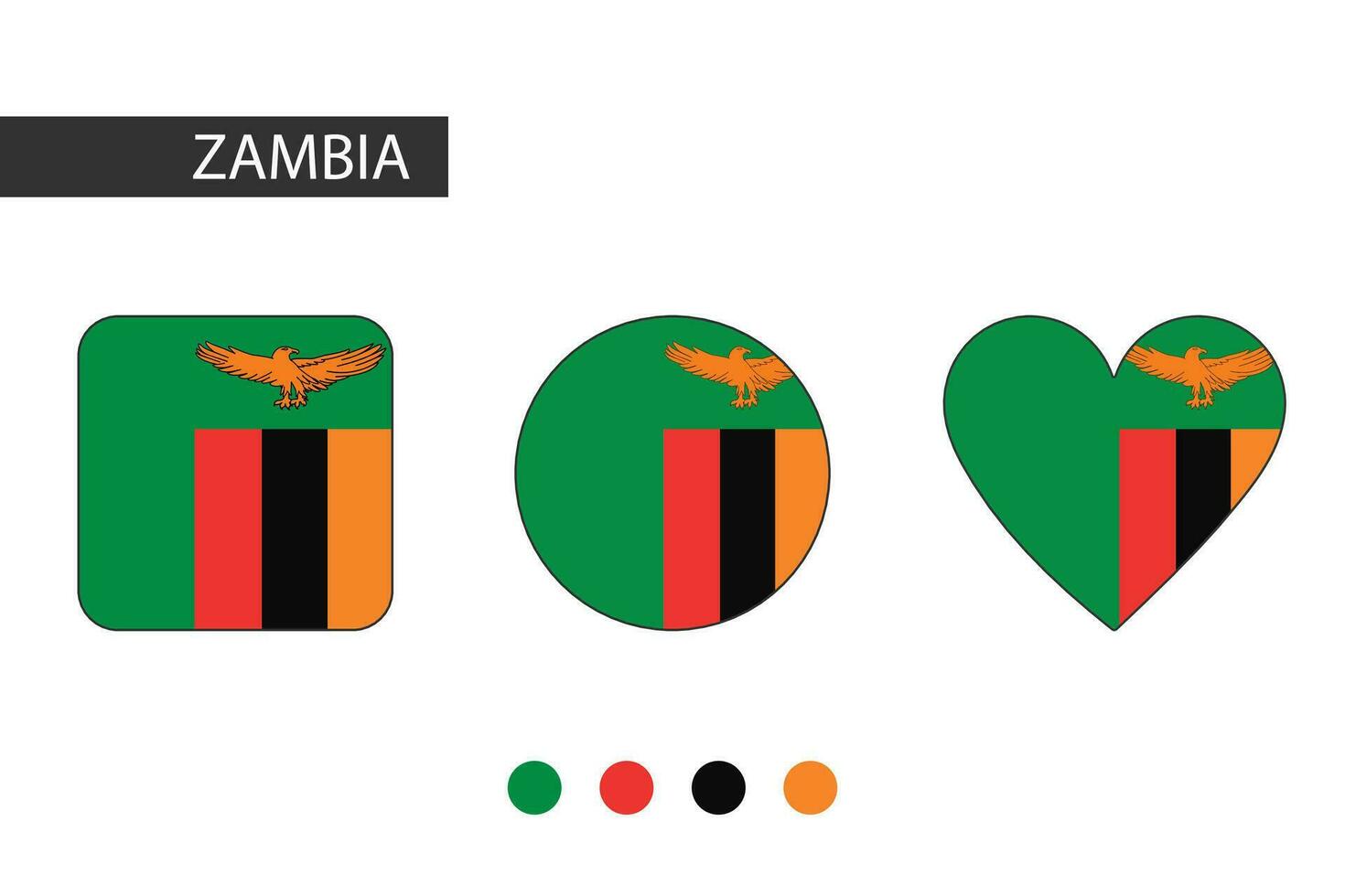 Zambie 3 formes carré, cercle, cœur avec ville drapeau. isolé sur blanc Contexte. vecteur