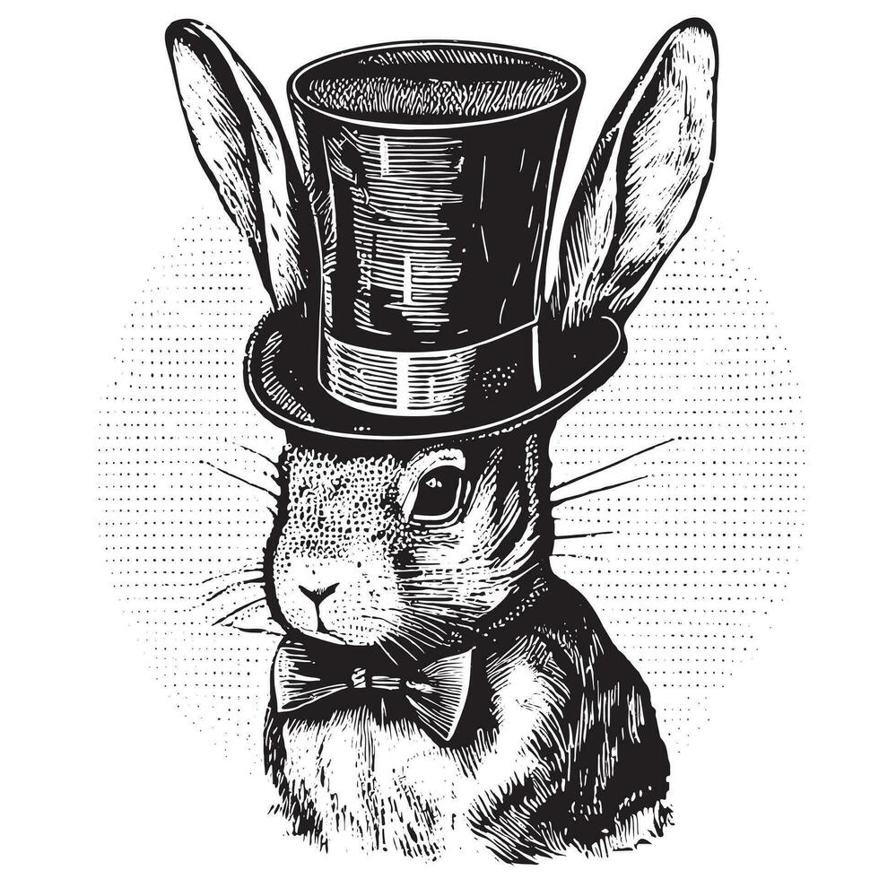 Monsieur lapin dans Haut chapeau et costume portrait esquisser main tiré dans griffonnage style vecteur illustration