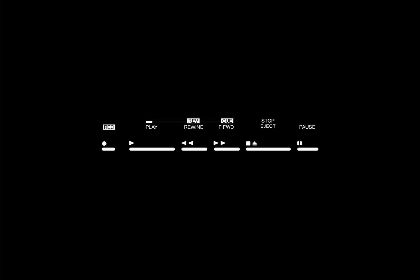 silhouette de le ruban plate-forme boutons, enregistrements, jouer, rapide, avant, rembobiner, arrêt, éjecter, et pause. vecteur illustration