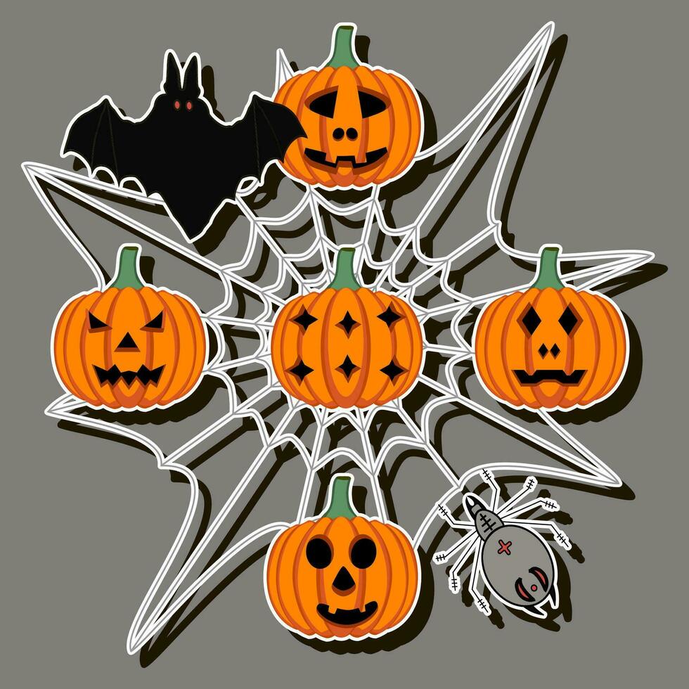 illustration sur thème autocollant pour fête vacances Halloween avec Orange citrouilles vecteur