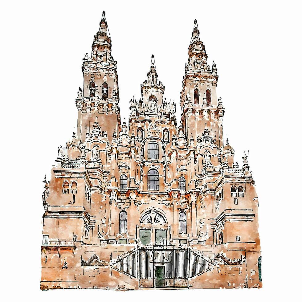 Santiago de compostelle Espagne aquarelle main tiré illustration isolé sur blanc Contexte vecteur
