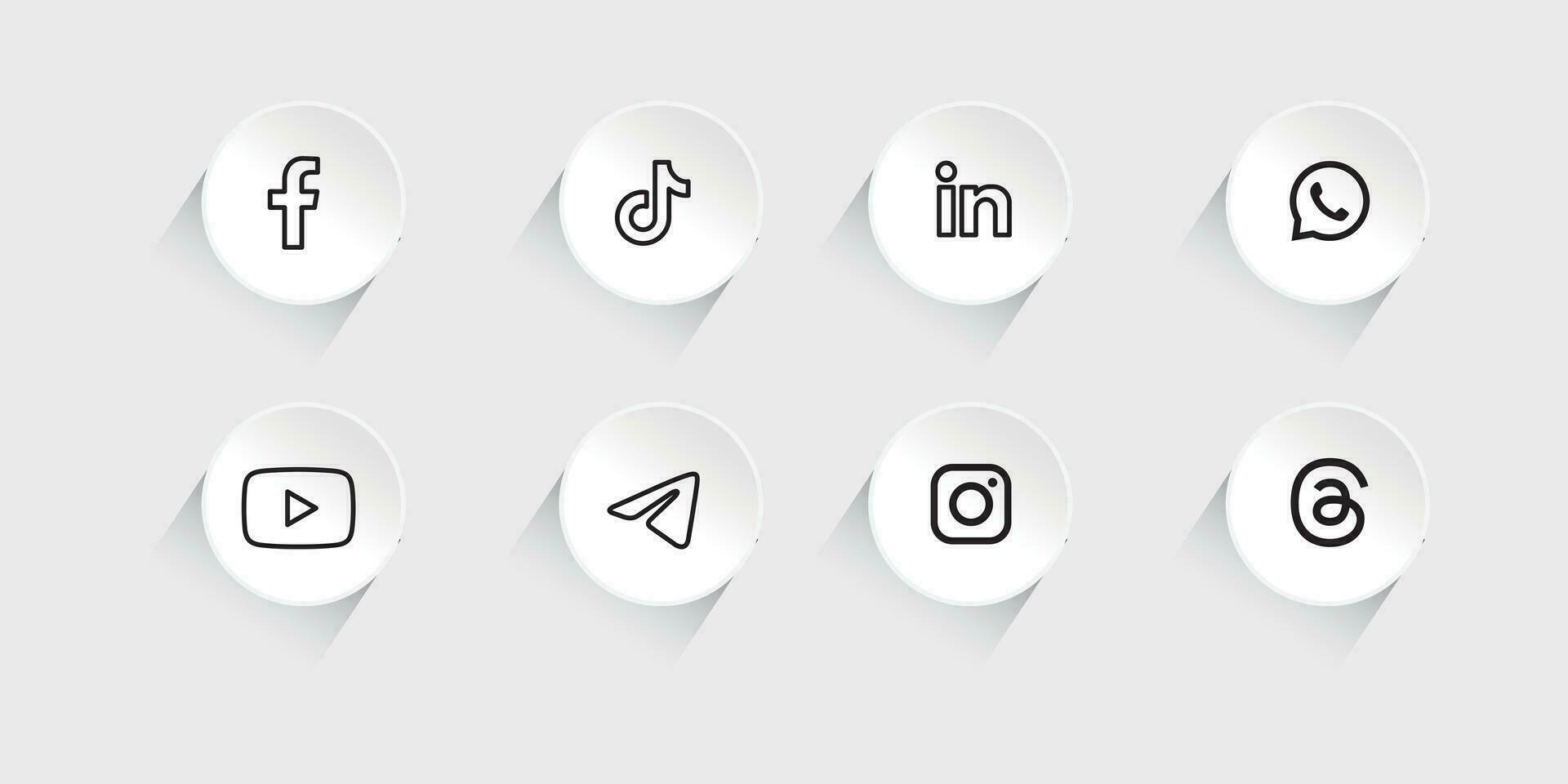 collection de logos de médias sociaux populaires. facebook, instagram, twitter, linkedin, youtube, télégramme, vimeo, snapchat, whatsapp. ensemble éditorial réaliste. vecteur