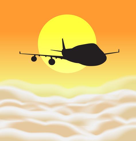 Scène de fond avec silhouette avion volant vecteur