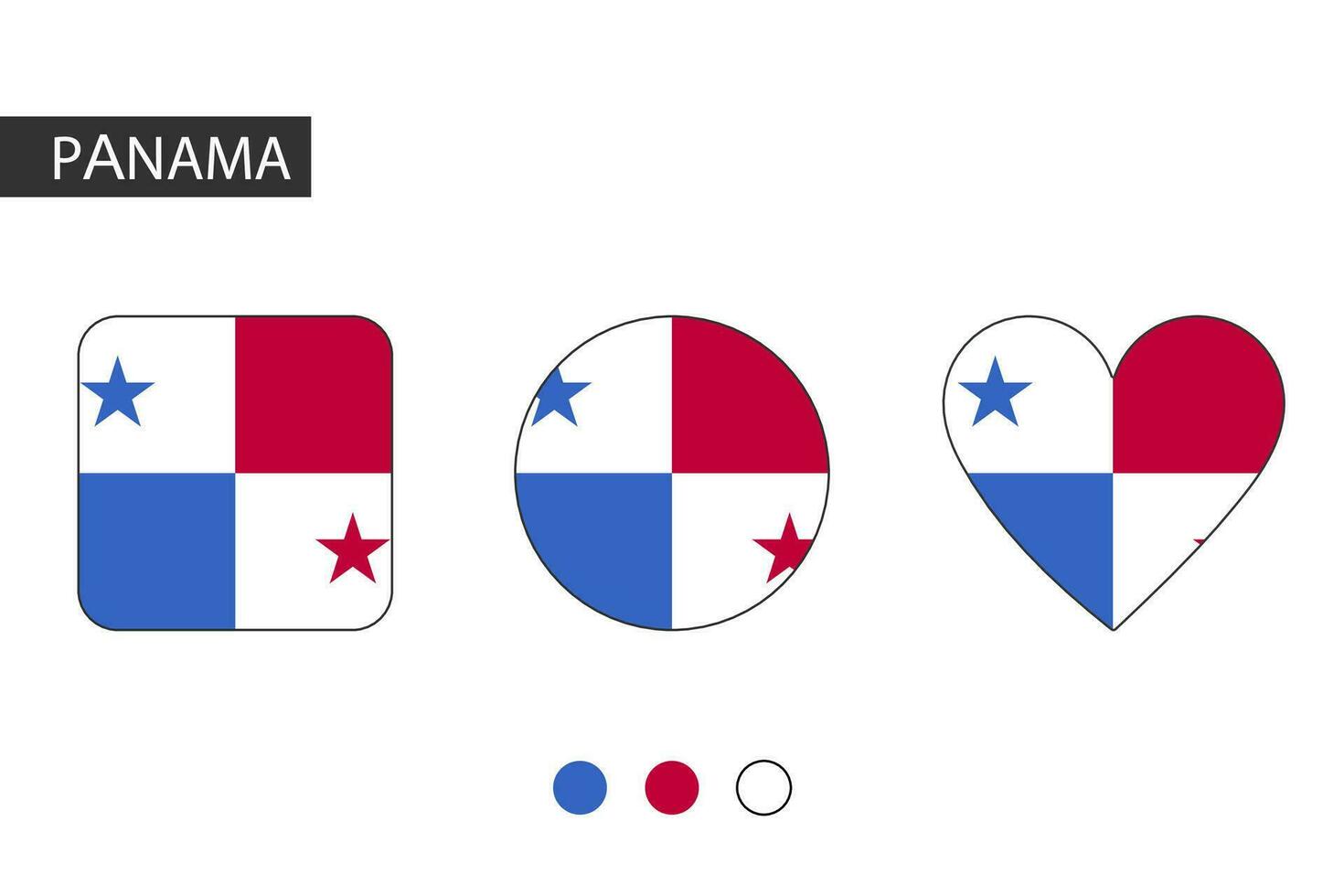 Panama 3 formes carré, cercle, cœur avec ville drapeau. isolé sur blanc Contexte. vecteur