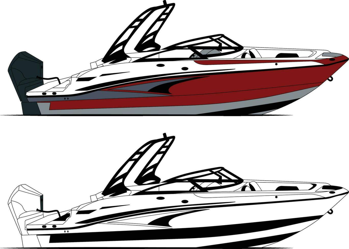 bateau vecteur, bateau à moteur vecteur ligne art illustration.