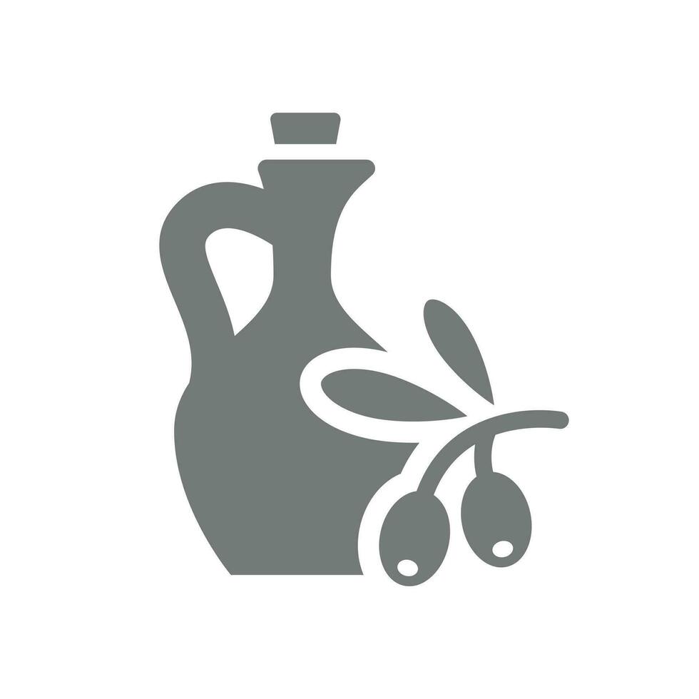 olive pétrole avec Olives branche vecteur icône. carafe, distributeur ou vieux, rétro bouteille.