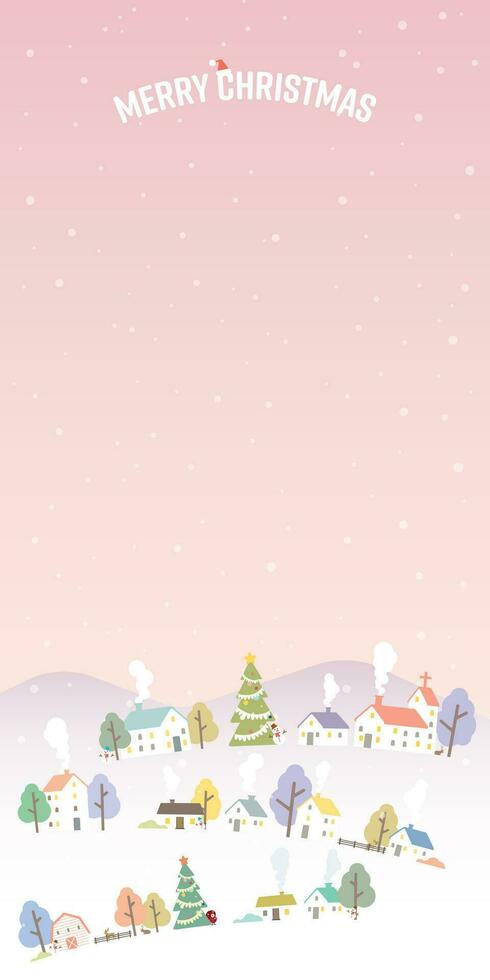hiver pays des merveilles avec spectaculaire ciel Contexte puéril style verticale vecteur illustration avoir Vide espace. joyeux Noël salutation carte modèle.