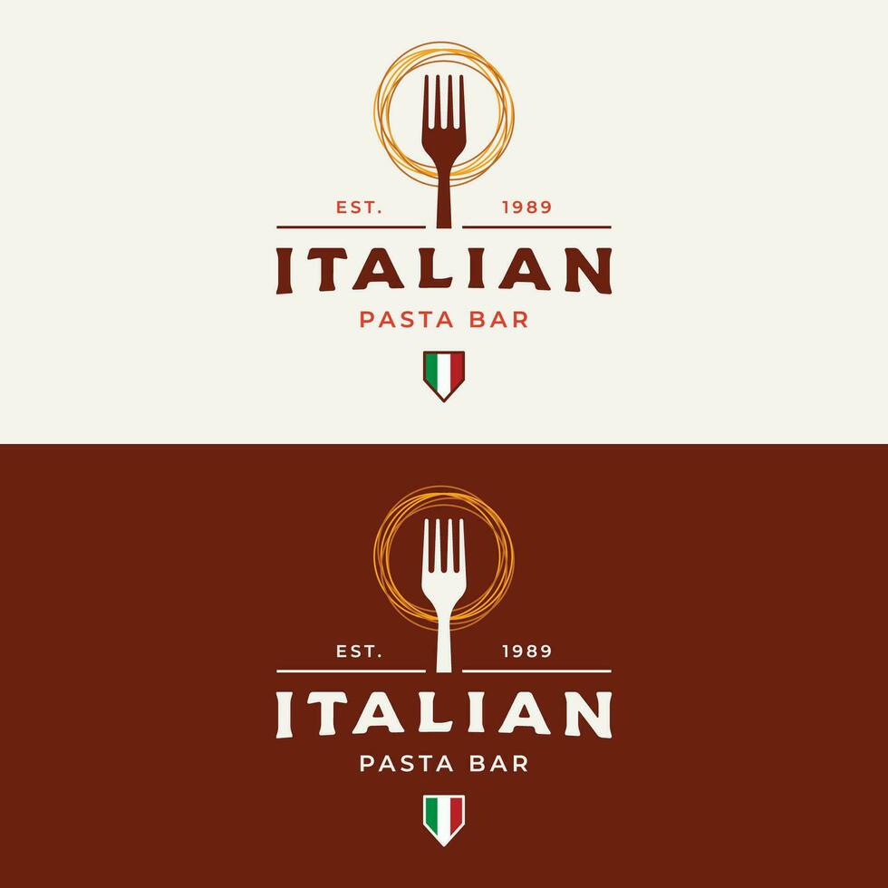 italien spaghetti logo modèle conception avec fourchette et Pâtes. logo pour restaurant, affaires et culinaire. vecteur