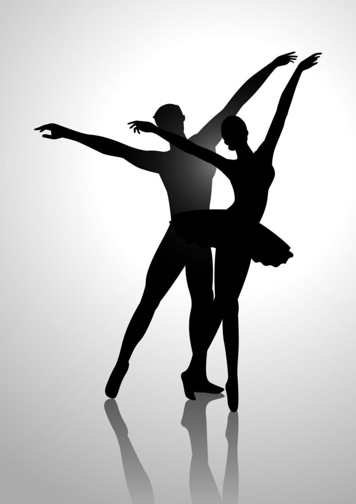 silhouette, illustration, de, a, couple, danse, ballet vecteur