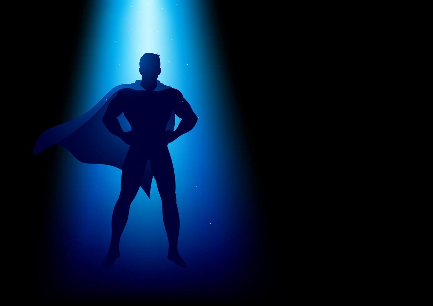 super-héros debout sous la lumière bleue vecteur