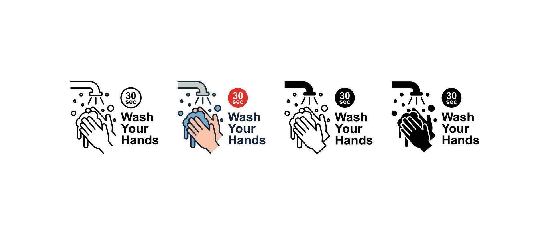laver votre mains chaque 30 secondes ou comme souvent comme possible avec savon en dessous de fonctionnement l'eau. main la lessive avec savon et arrosage, laver votre mains icône. vecteur illustration.design sur blanc arrière-plan.eps dix
