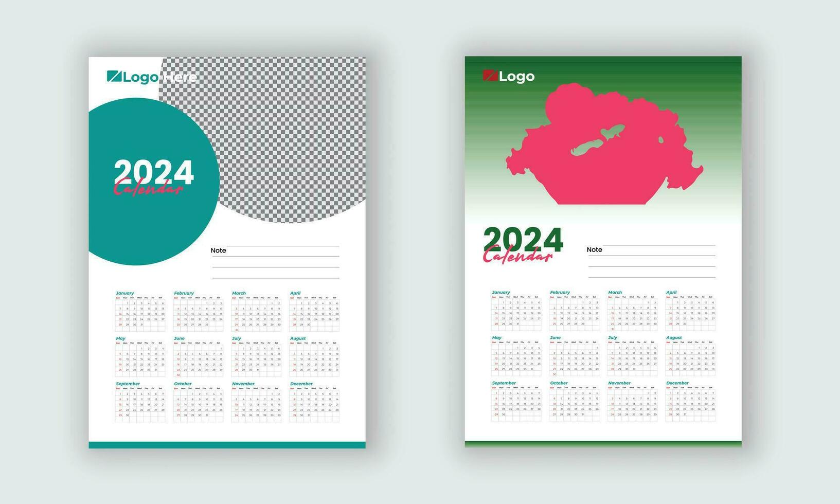 calendrier 2024, 2025 vecteur calendrier conception ensemble. le la semaine départs sur dimanche ou mur calendriers dans une minimaliste style