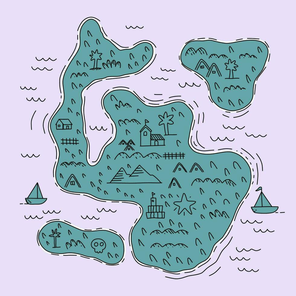 dessin carte, mer et îles vecteur