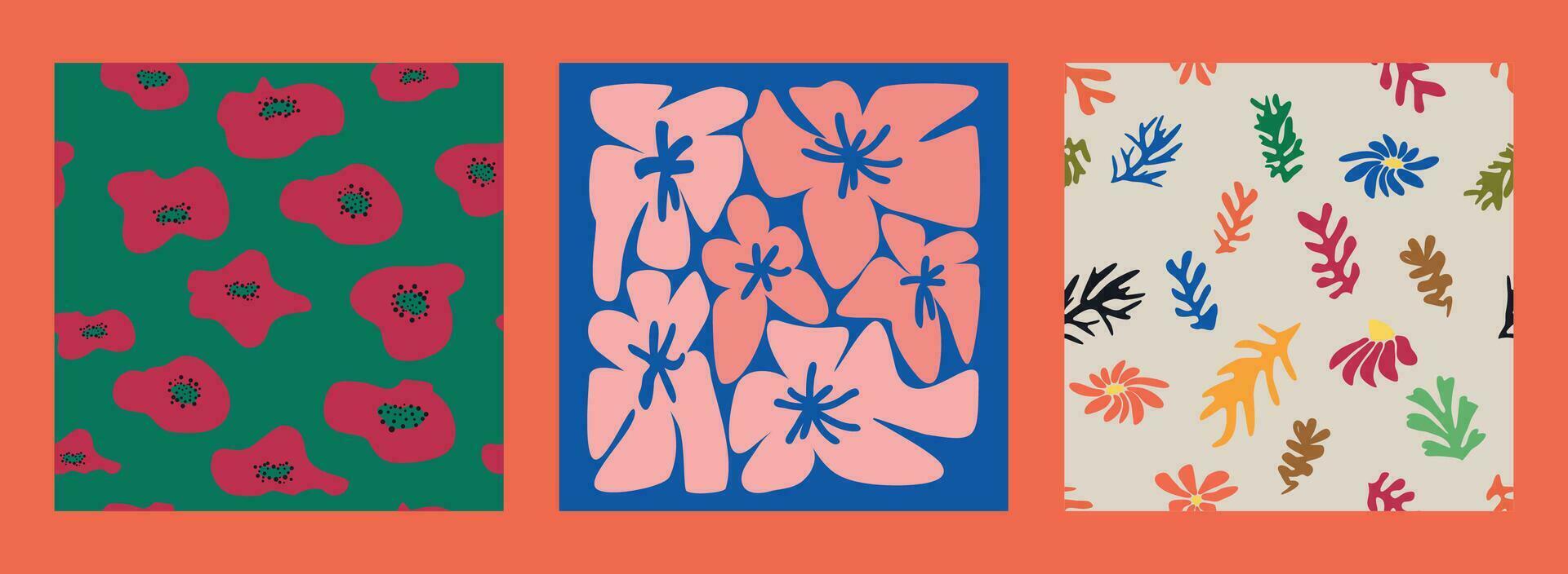 moderne branché matisse fleur minimal style. ensemble de 3 matisse inspiré mur art affiches, brochure, prospectus modèles vecteur