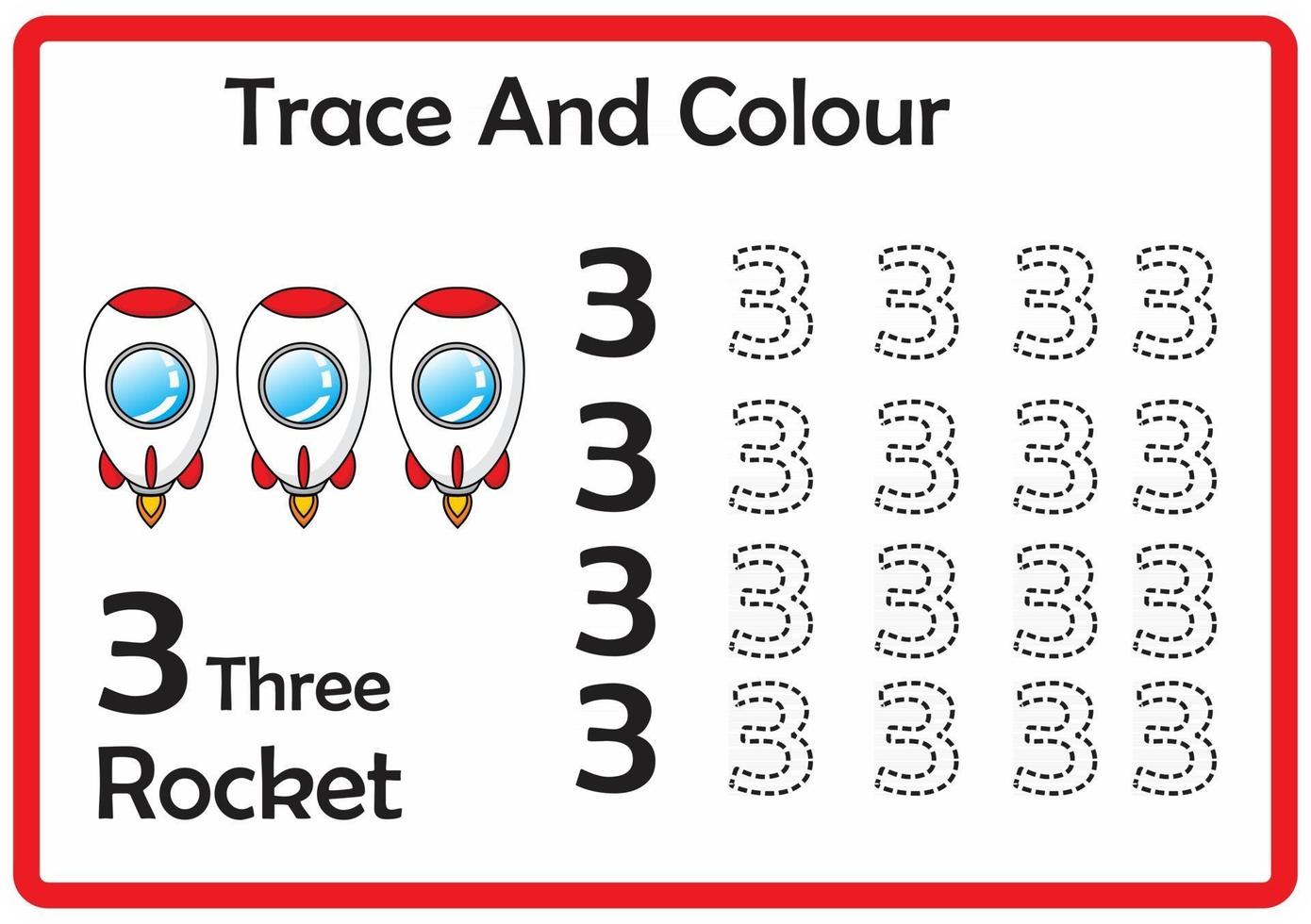 trace et couleur fusée numéro 3 vecteur