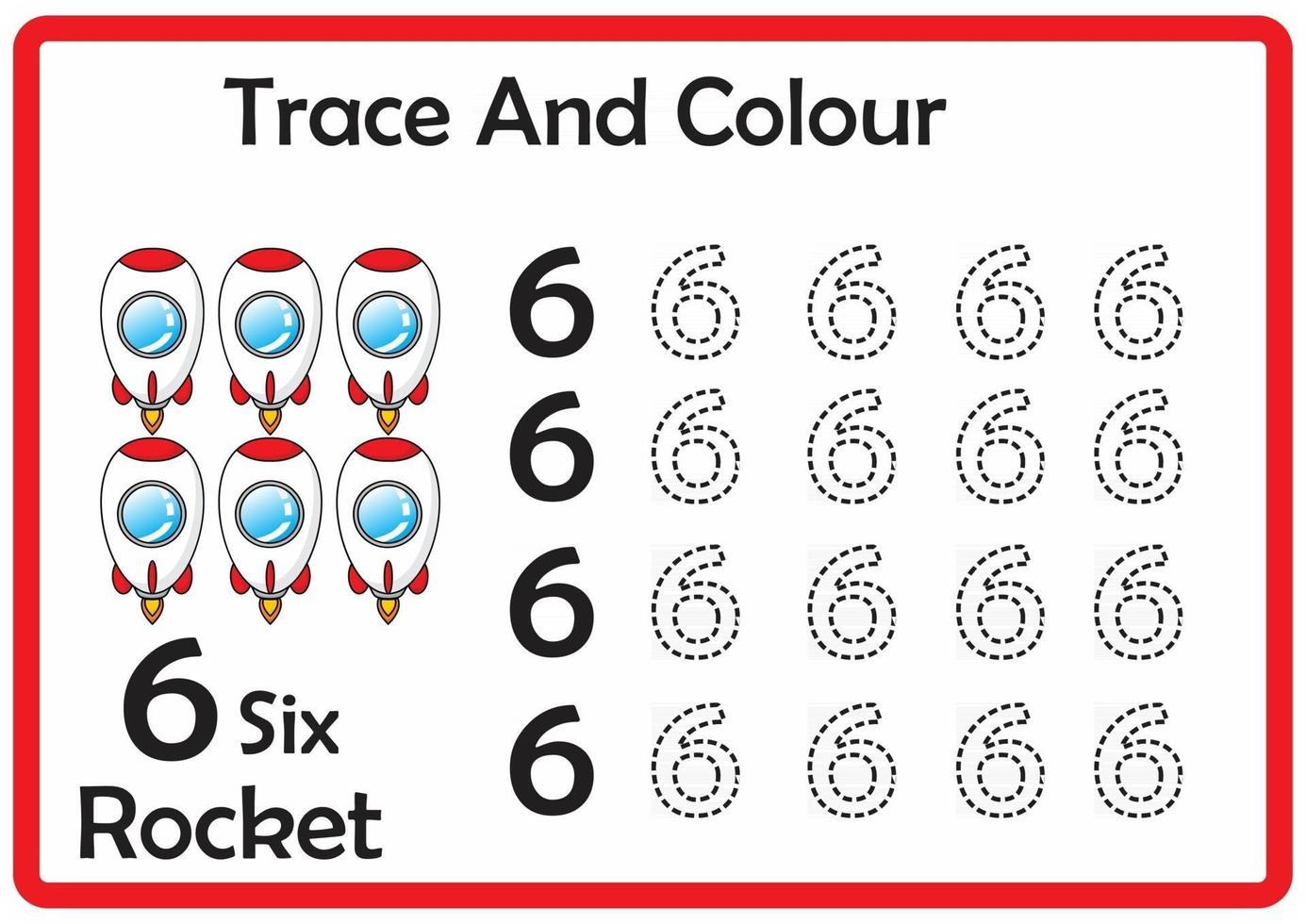 trace et couleur fusée numéro 6 vecteur