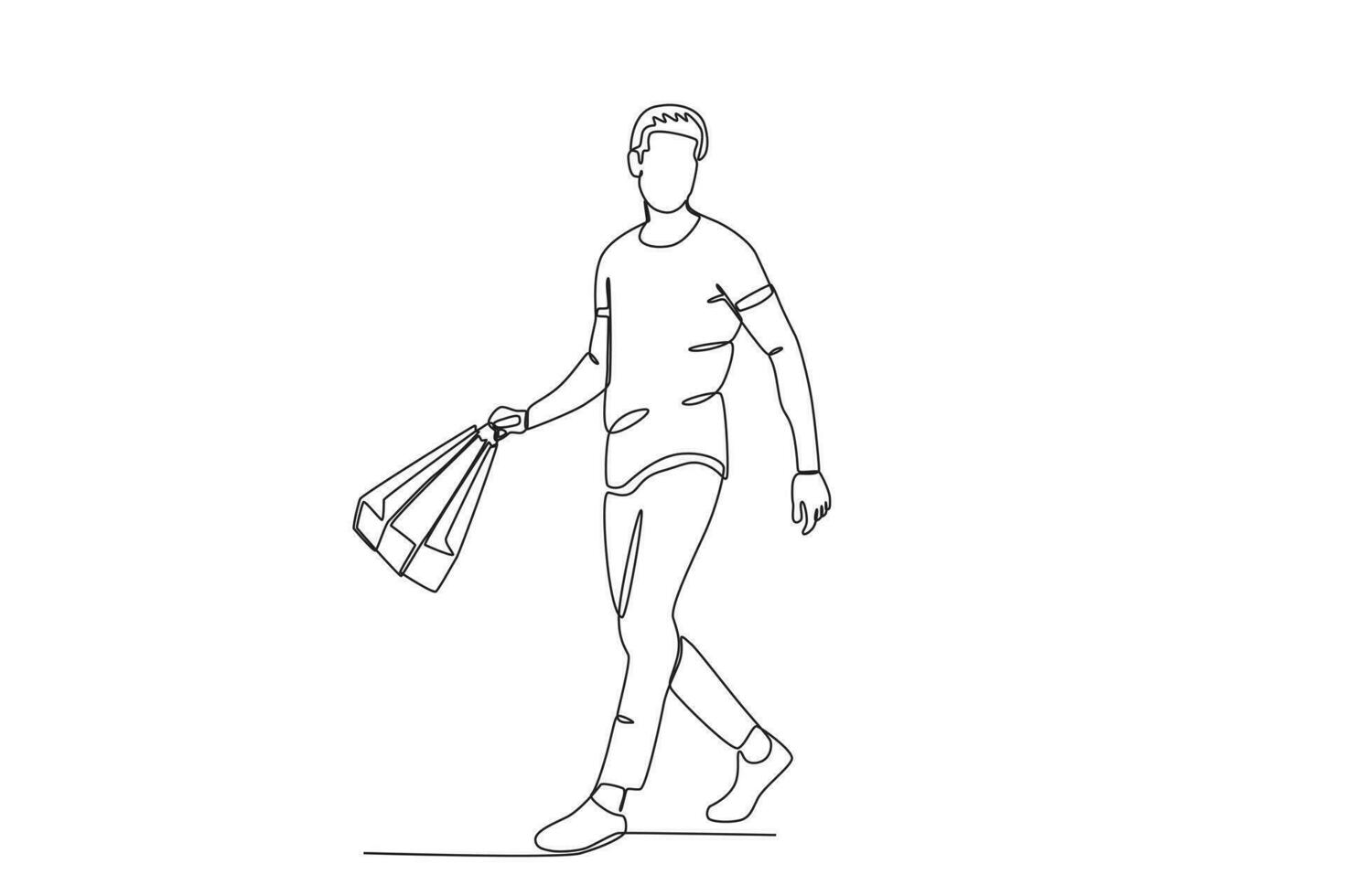 une homme des promenades dans porter une achats sac vecteur