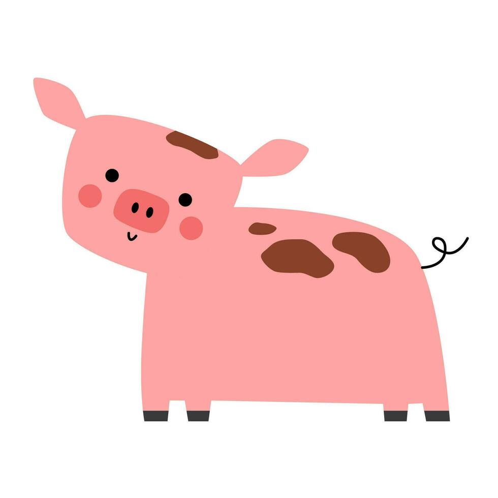 mignonne porc dans naïve style. main tiré ferme animal. marrant national animal de compagnie. vecteur dessin animé illustration pour enfants.