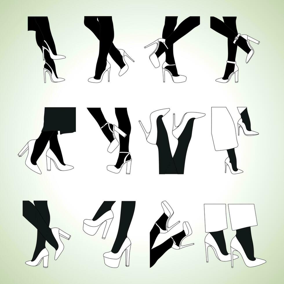 silhouettes contour de femelle jambes. des chaussures talons aiguilles, haute talons. marche, debout, en cours d'exécution, sauter, Danse vecteur