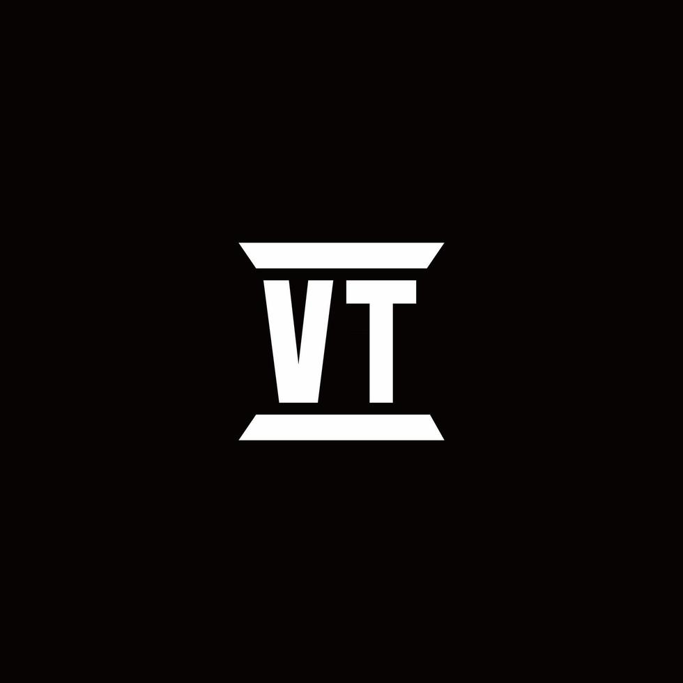 monogramme du logo vt avec modèle de conception de forme de pilier vecteur
