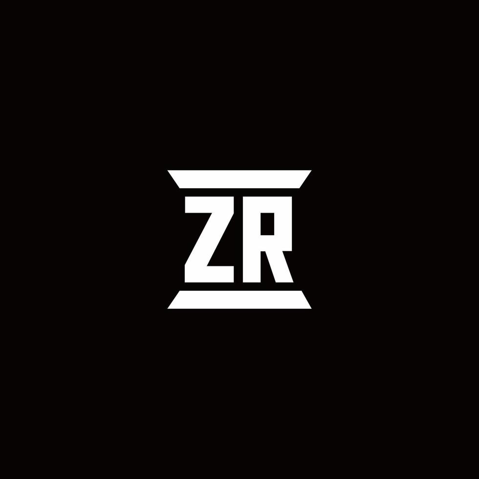 monogramme du logo zr avec modèle de conception de forme de pilier vecteur