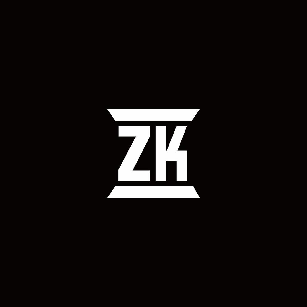 monogramme du logo zk avec modèle de conception de forme de pilier vecteur