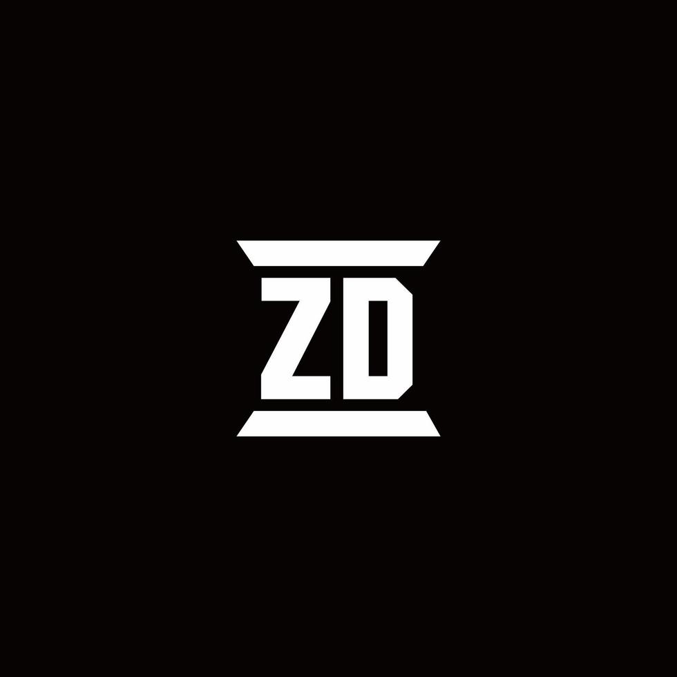 monogramme du logo zd avec modèle de conception de forme de pilier vecteur