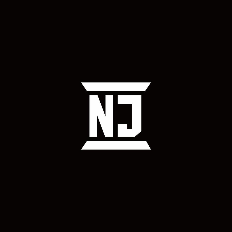 monogramme du logo nj avec modèle de conception de forme de pilier vecteur