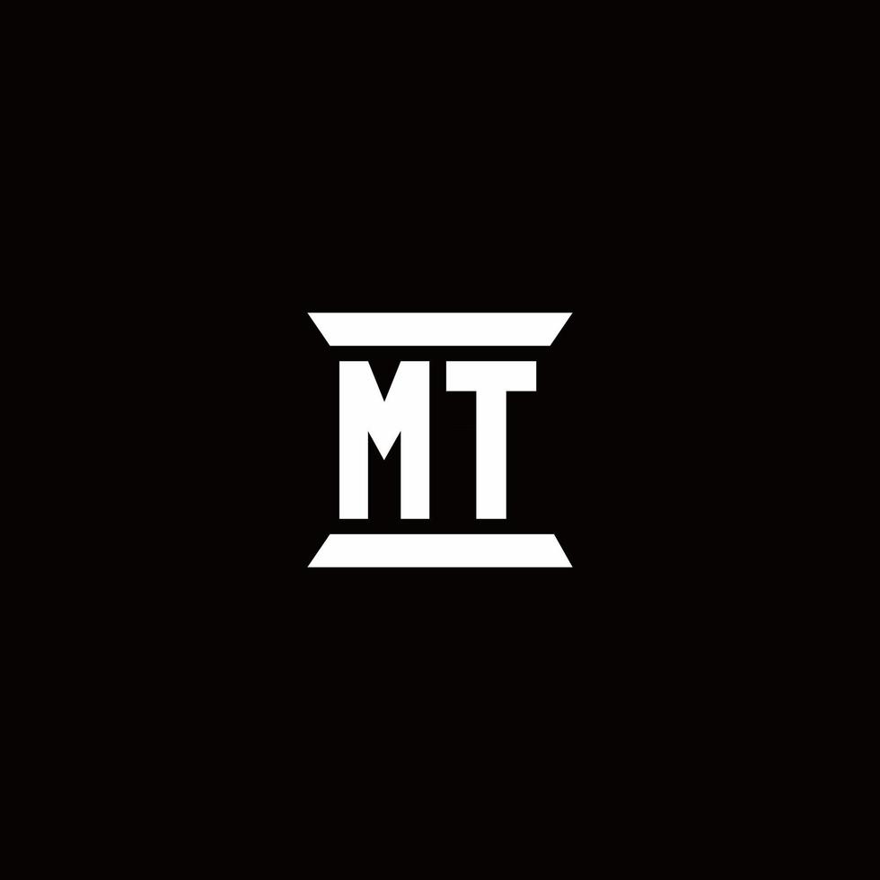 monogramme du logo mt avec modèle de conception de forme de pilier vecteur