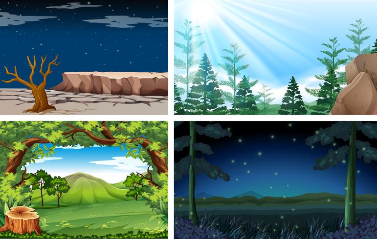 Quatre scènes de nature et de nuit différentes vecteur