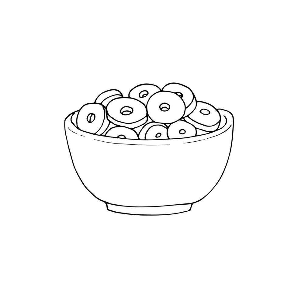 dessiné à la main tranché Olives dans une bol isolé réaliste icône. vecteur apéritif collation, Espagne ou grec cuisine aliments.