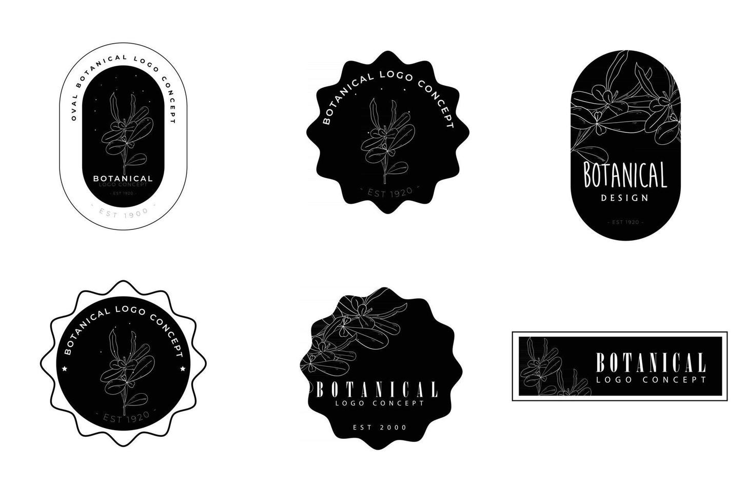 pack de logo minimal floral botanique de style rétro vintage vecteur