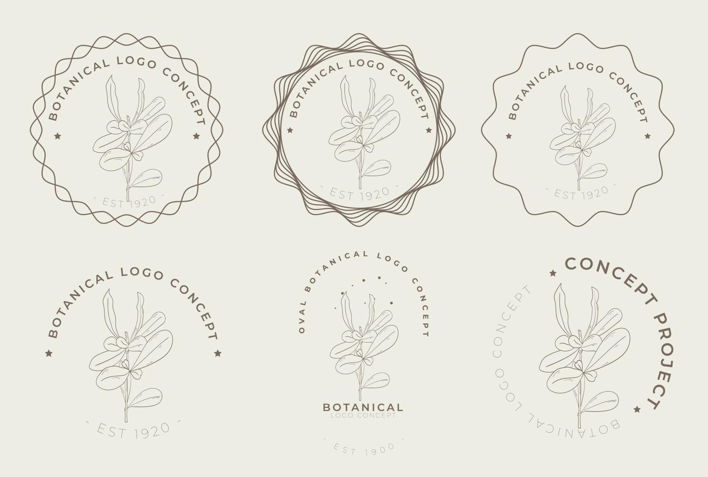 pack de logo minimal floral botanique de style rétro vintage vecteur