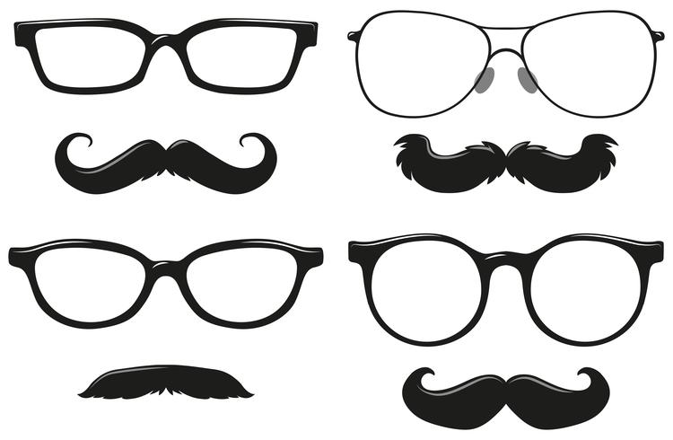 Différents modèles de moustache et de lunettes vecteur