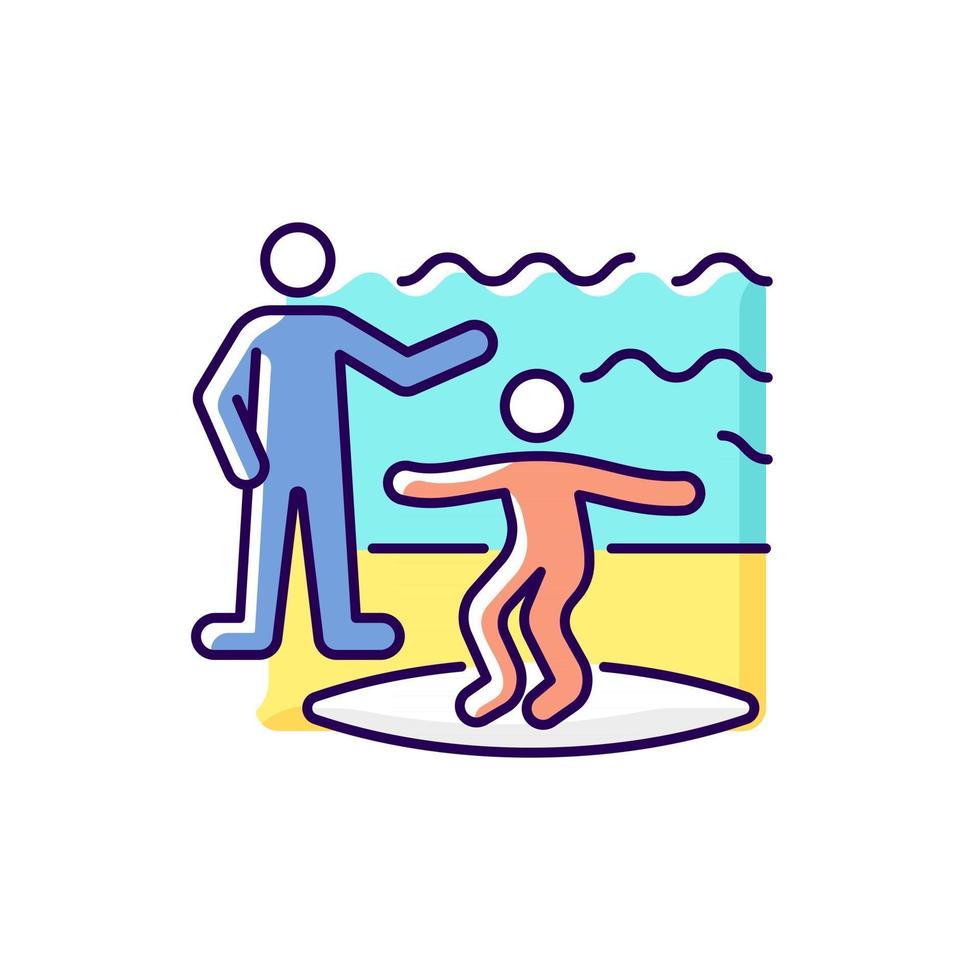 icône de couleur rvb leçons de surf vecteur