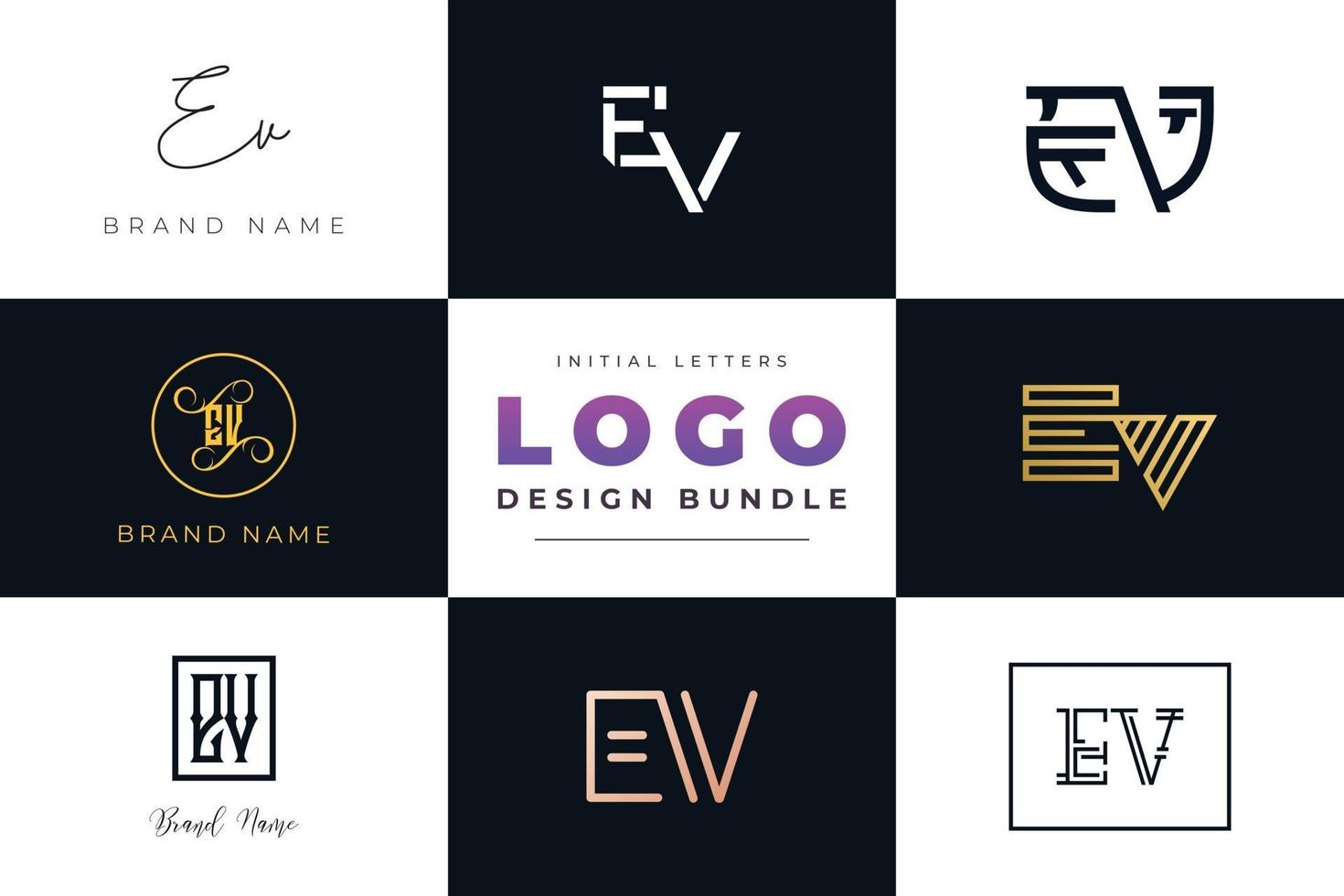 ensemble de lettres initiales de collection ev logo design. vecteur