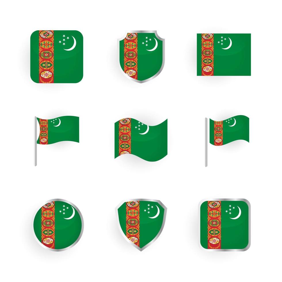 Ensemble d'icônes du drapeau du Turkménistan vecteur