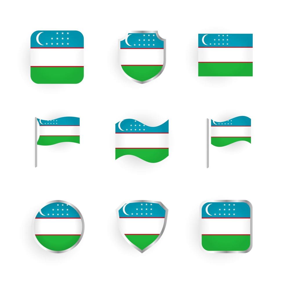 ensemble d'icônes du drapeau de l'ouzbékistan vecteur