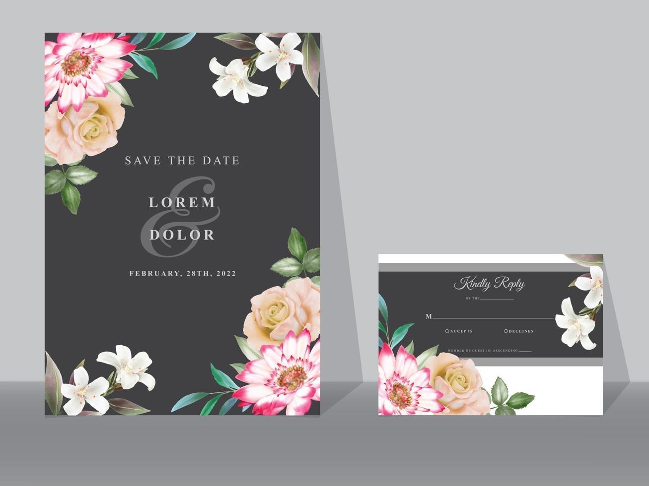 belles cartes d'invitation de mariage floral vecteur