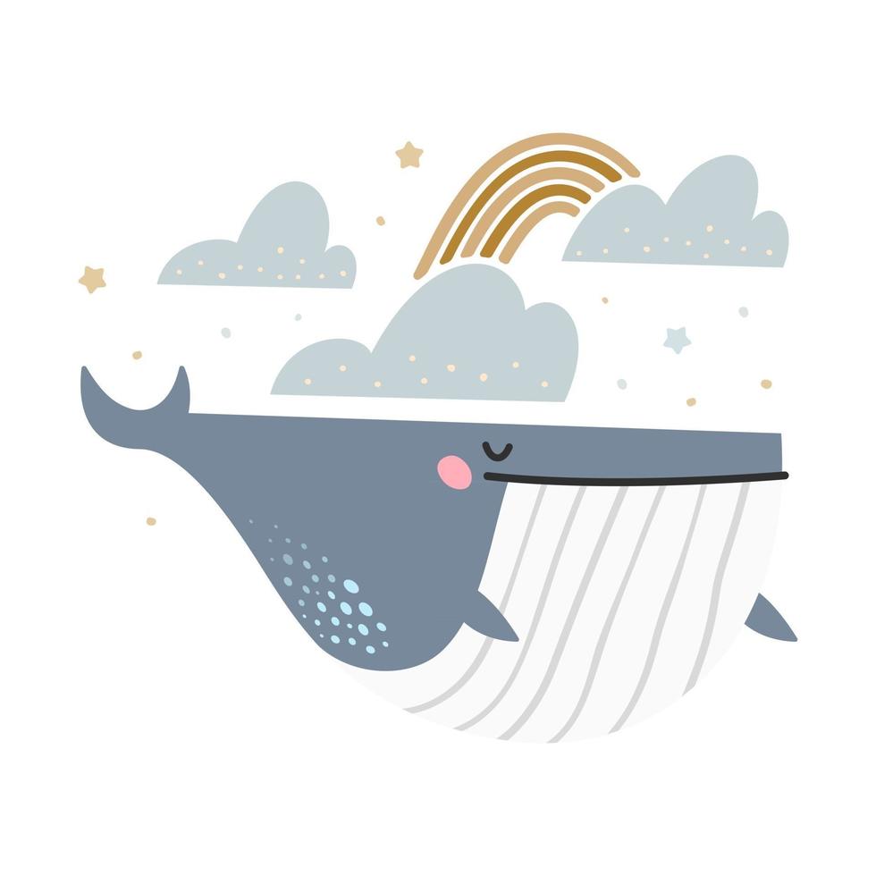 baleine bleue volant dans le ciel nocturne vecteur