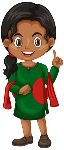 Fille du Bangladesh en costume vert vecteur