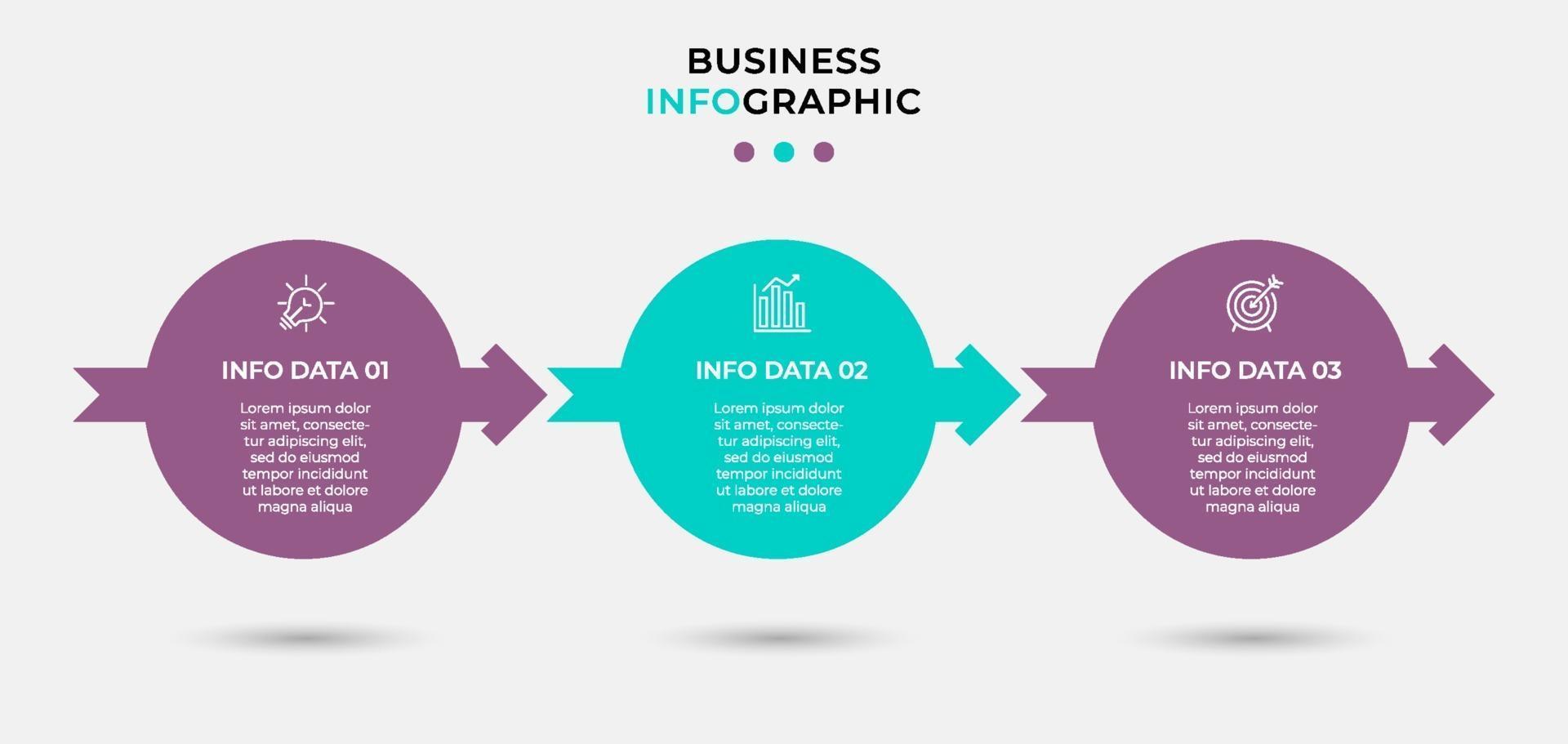 modèle d'entreprise de conception infographique avec des icônes et 3 options ou étapes vecteur