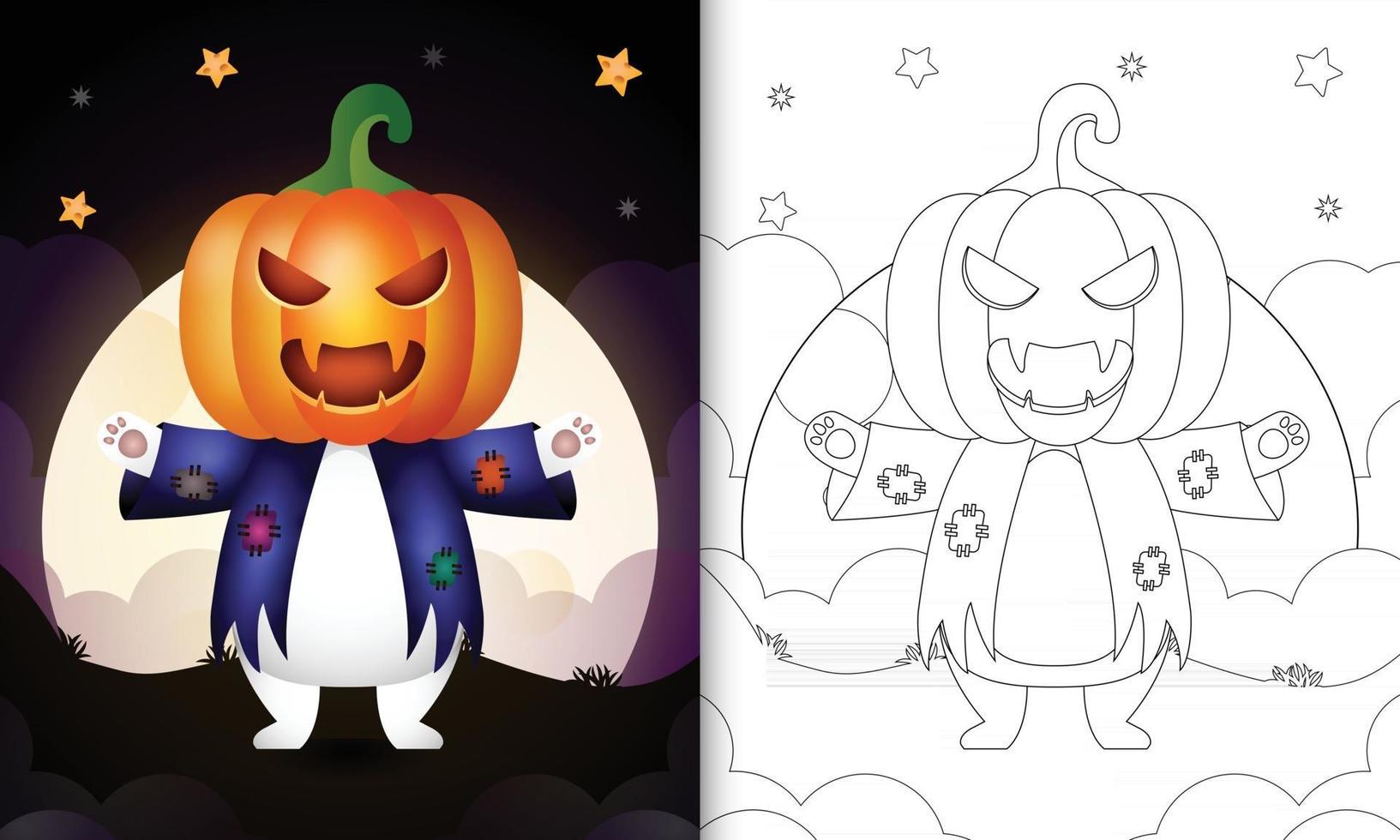 livre de coloriage avec un ours polaire mignon utilisant un costume d'épouvantail halloween vecteur