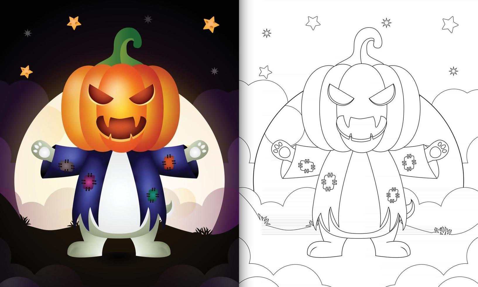 livre de coloriage avec un lapin mignon utilisant un costume d'épouvantail halloween vecteur