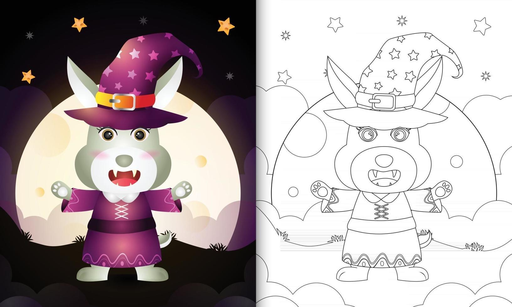 livre de coloriage avec un lapin mignon utilisant le costume de sorcière halloween vecteur