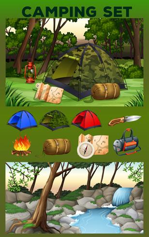 Matériel de camping et terrain vecteur