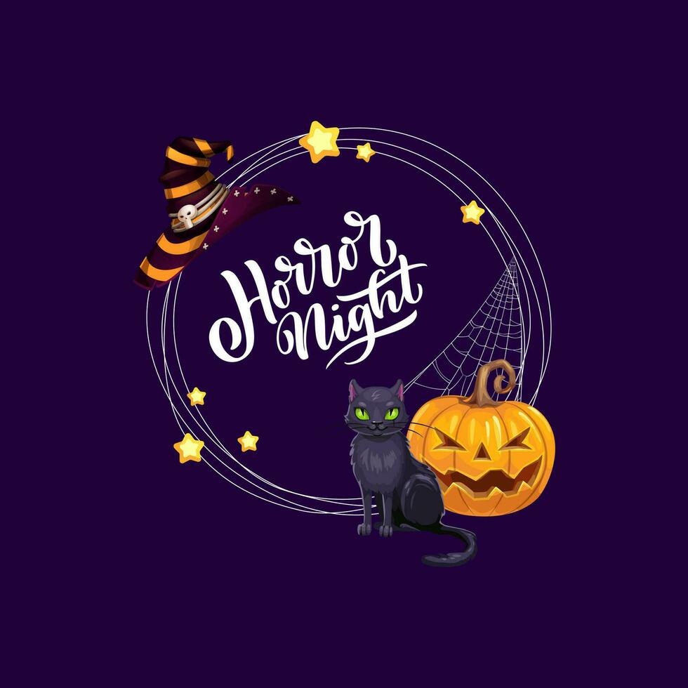 Halloween Cadre avec sorcière chapeau, chat et citrouille vecteur