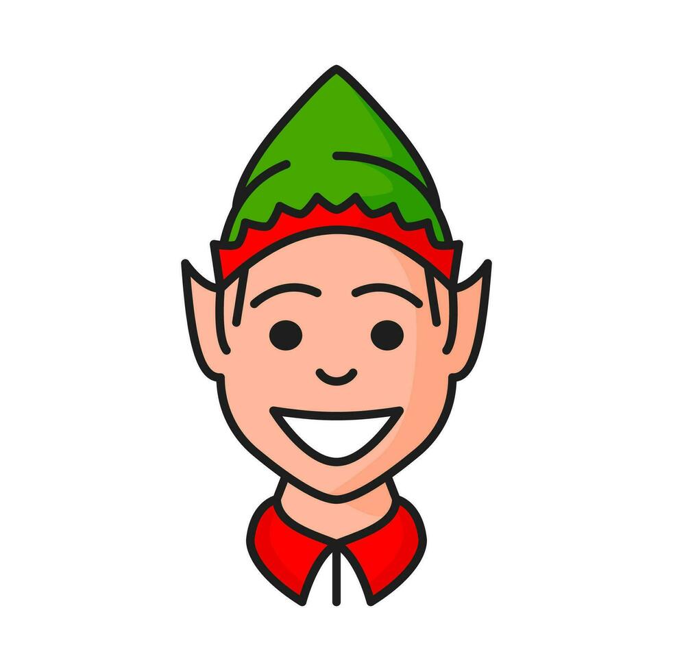 Noël elfe dans vert chapeau, santas assistant visage vecteur