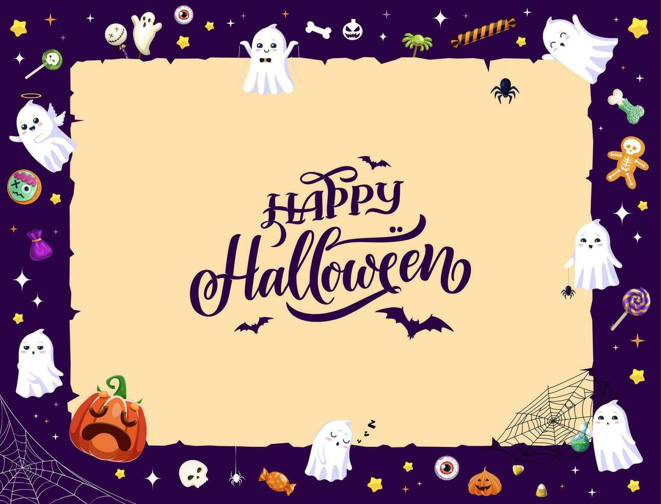 dessin animé kawaii Halloween des fantômes salutation faire défiler vecteur